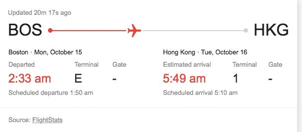 Boston to Hong Kong flight